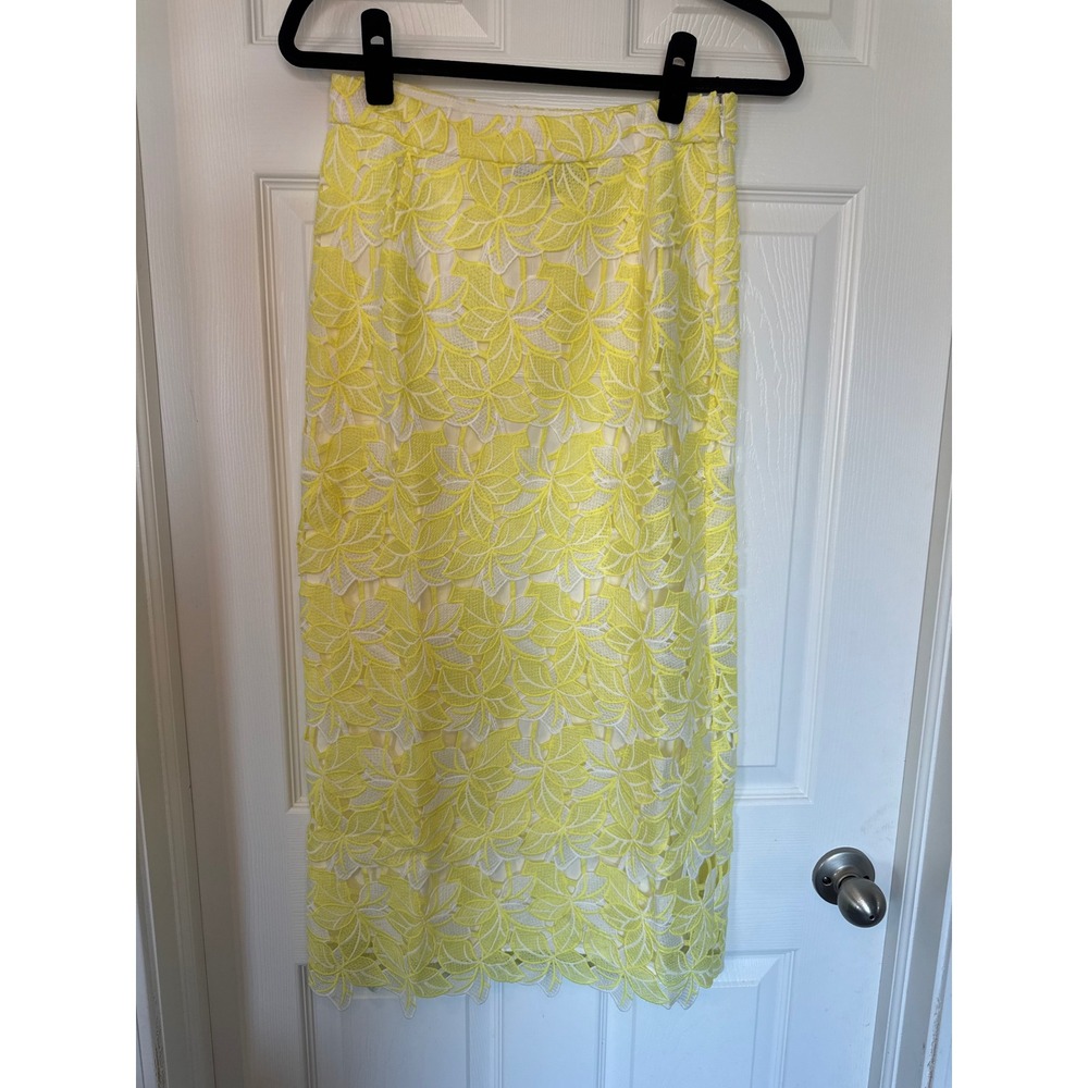 Sunday in Brooklyn Anthropologie Yellow White Floral Lace Midi Skirt XS NWT